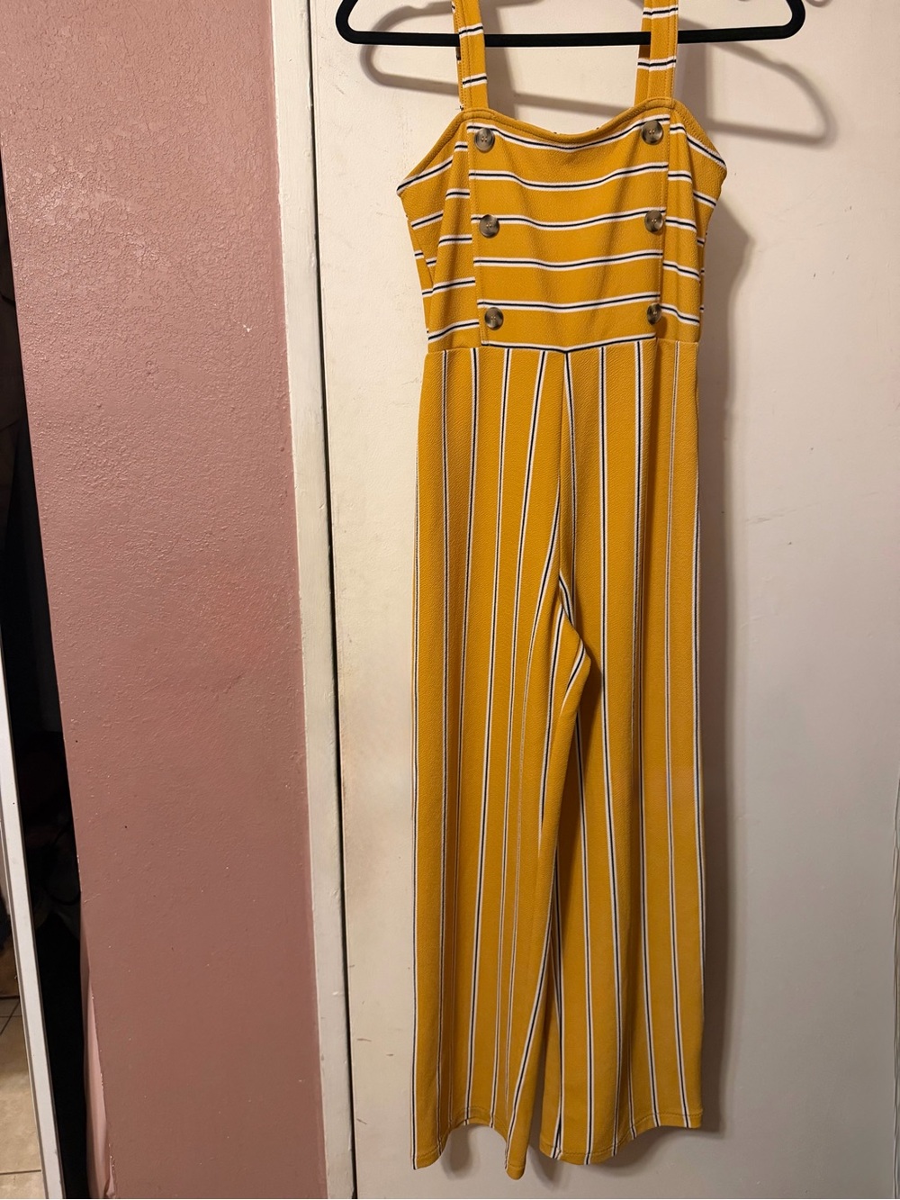 Derek Heart Mustard Yellow Striped Wide-Leg Jumpsuit